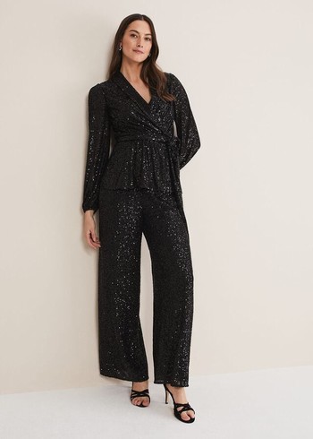 Phase Eight Florentine Sequin Trousers Black Canada | XIREHQ-183